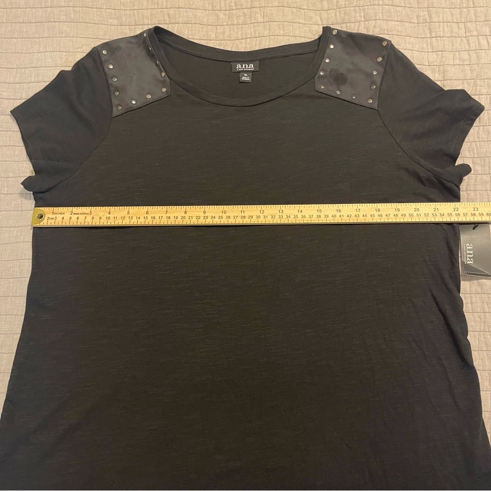 a.n.a. Solid Black Shirt with Faux Suede Grommet Shoulder Size XL - Picture 4 of 9
